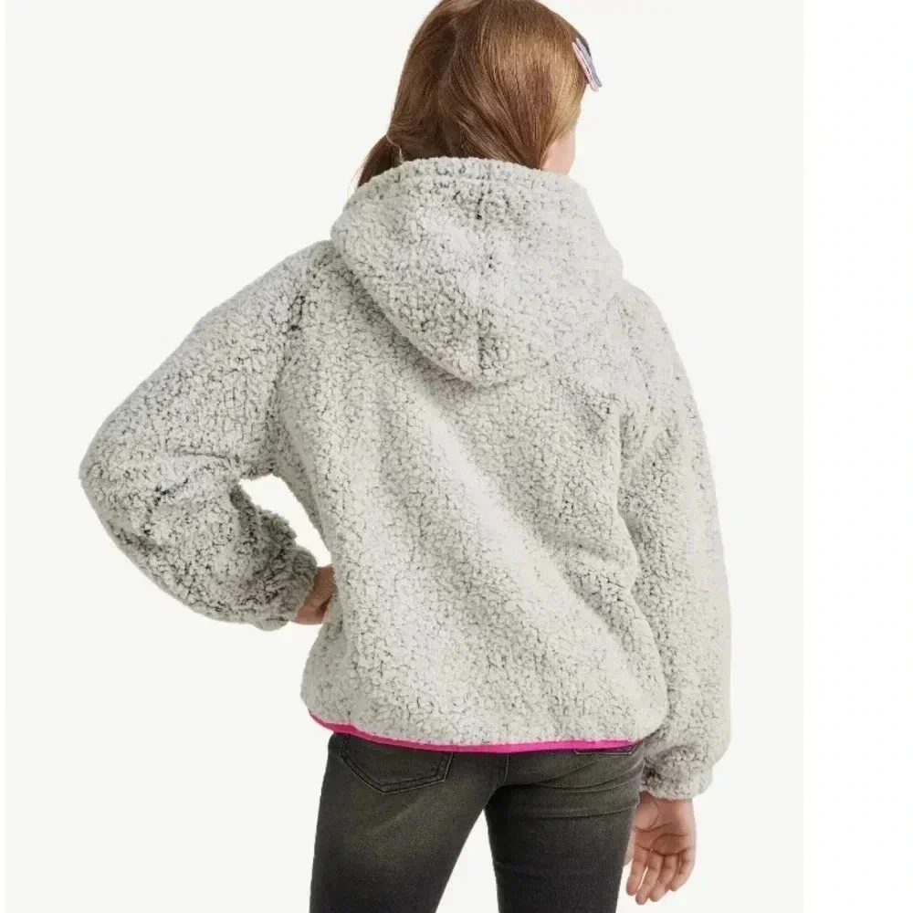 Justice Girls Full Zip Faux Sherpa Jacket with Hood